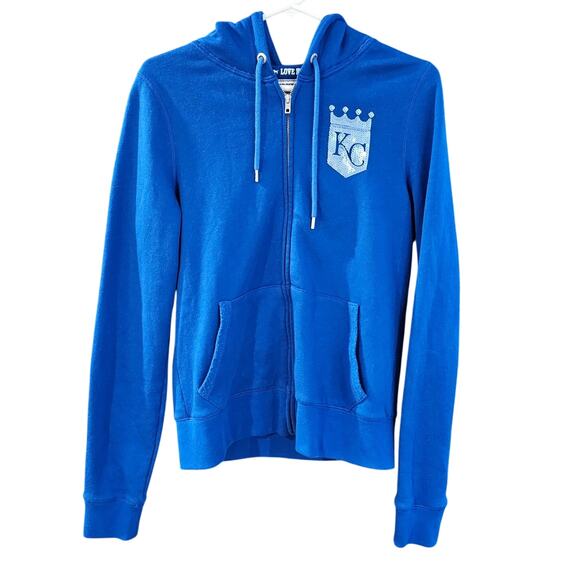 PINK Victoria’s Secret Kansas City Royals MLB Baseball Blue Full Zip Up Hoodie L - Picture 1 of 10